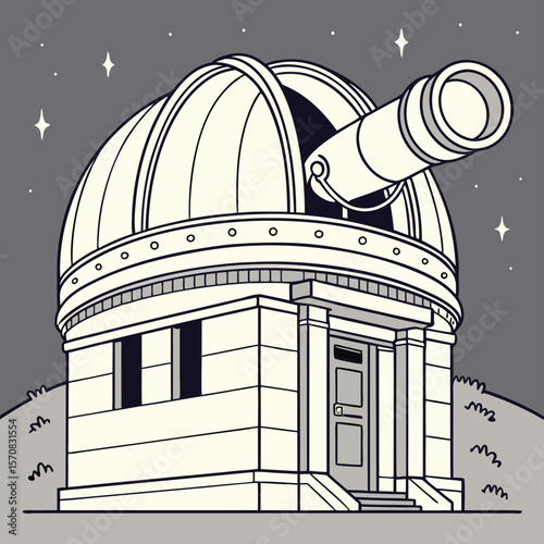 Celestial Observatory: A detailed illustration of an astronomical observatory under a starlit sky, showcasing the wonder of space exploration and scientific discovery.