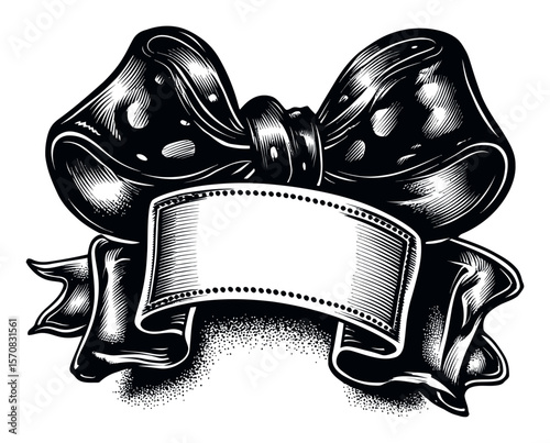 Vintage Hand-Drawn Bow with Blank Ribbon for Custom Text or Graphics