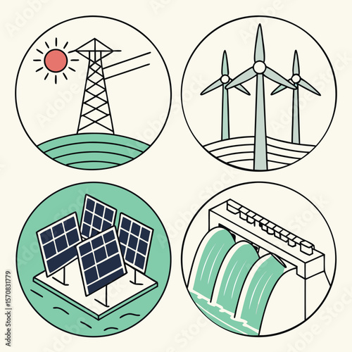 Sustainable Energy Icons: Illustrative icons showcase the diverse facets of sustainable energy sources. Each symbol represents a commitment to eco-friendly power generation.