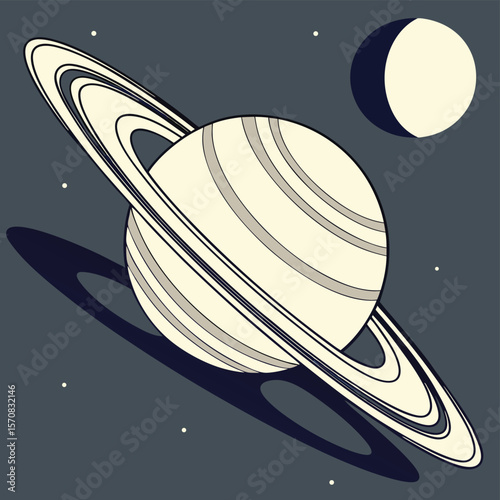 Celestial Rings: A vibrant illustration of the planet Saturn, celebrated for its mesmerizing ring system, set against the canvas of deep space.