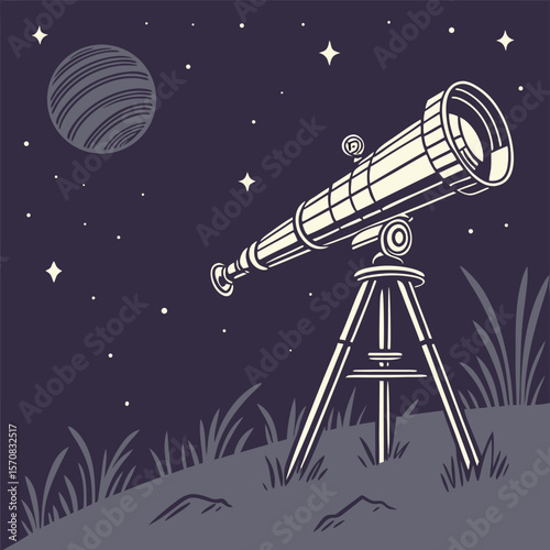 Stargazing Expedition: A vintage telescope sits perched under the starlit sky, inviting one to explore the mysteries of the cosmos. Explore the mysteries of the cosmos and ignite your imagination!