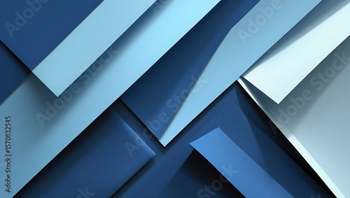 Modern Abstract Blue Geometric Background with Overlapping Layered Paper Shapes