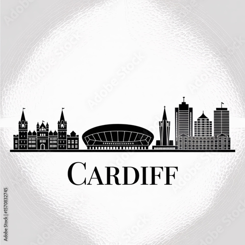 Cardiff Skyline Silhouette — Historic Welsh Capital Vector Illustration