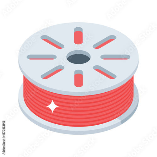 A trendy isometric icon of wire spool setup