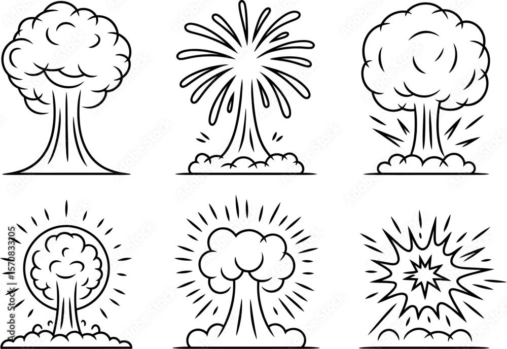 Naklejka premium Vector Comic Book Style Explosion Set: Six Outline Designs