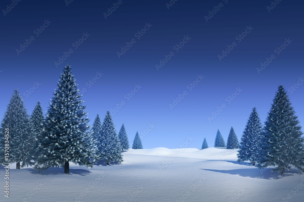 Fototapeta premium Snowy landscape with fir trees