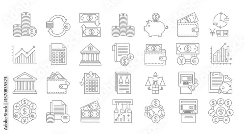 Finance, Banking, and Economy Line Icon Set