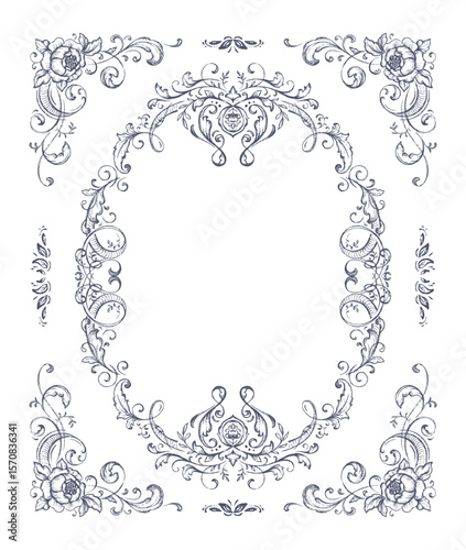 Vintage vector frame with a lot of floral elements, dividers, corners. Retro Victorian style.