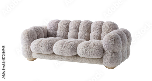 Cream-colored, plush, tufted sofa