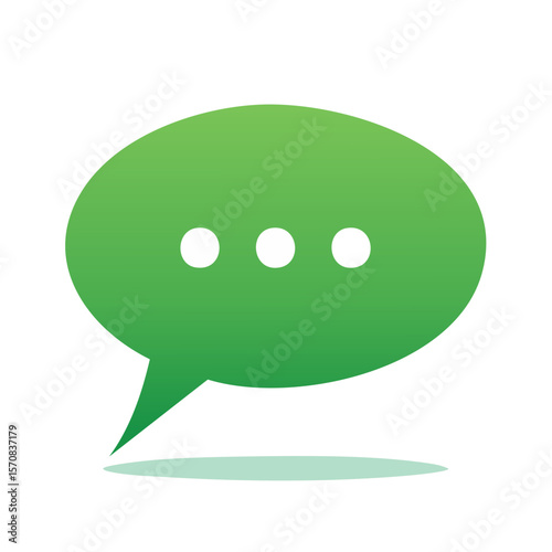 Green speech bubble with ellipsis points in a communication concept on a black background