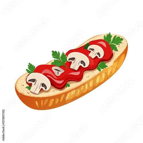Delicious Mushroom Bruschetta Illustration for Food Blog or Restaurant