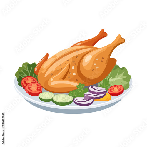 Roast Chicken with Vegetables Illustration