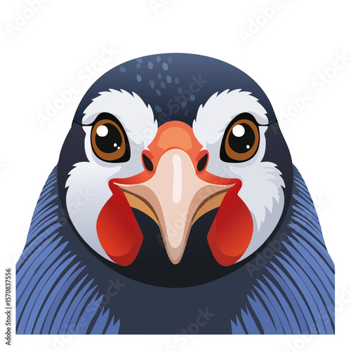 Cartoon Guinea Fowl Face with Cute Eyes and Colorful Feathers