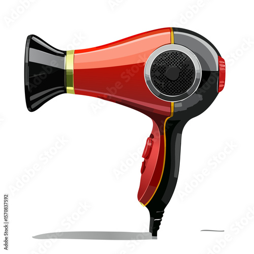 Sleek Red Hair Dryer Illustration - Modern Design for Hair Styling