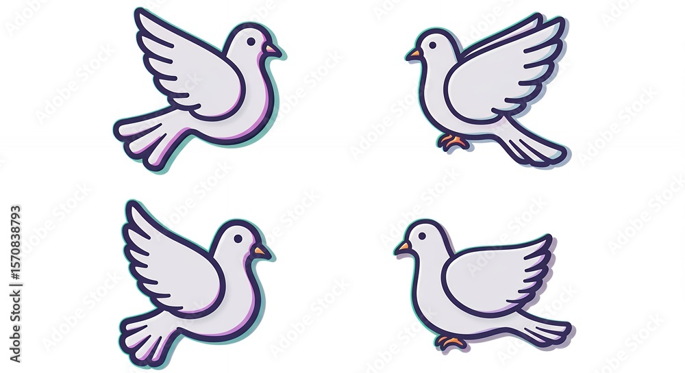 Obraz premium Four pigeon illustrations in flight
