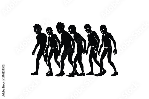 Zombie Horde Walking in a Line Silhouette