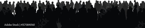 Crowd silhouette vector illustration, black people shapes, group of people clipart, walking crowd scene, urban population graphic, social gathering outline design.