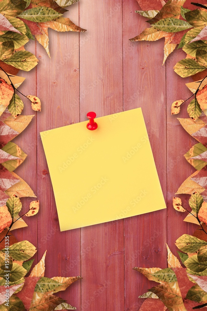 Fototapeta premium Autumn leaves with yellow note