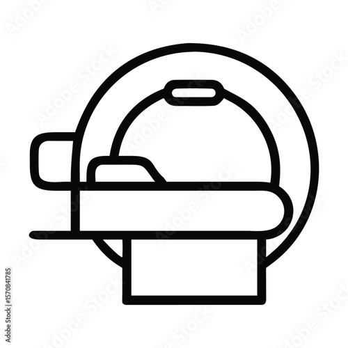 Man standing under medical scanner machine icon outline
