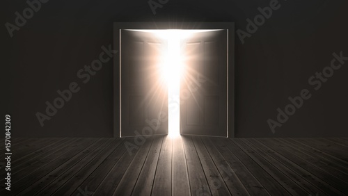 Dark room with opening doors