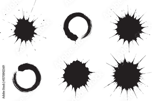 Ink Splatter Silhouettes – Grunge Texture Marks, Abstract Brush Strokes & Expressive Graphic Elements