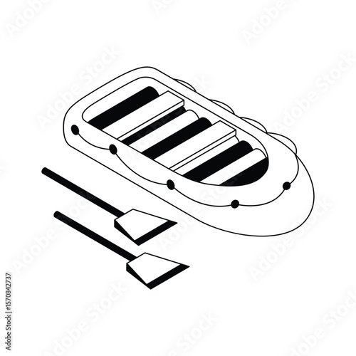 A premium isometric icon of rubber boat adventure