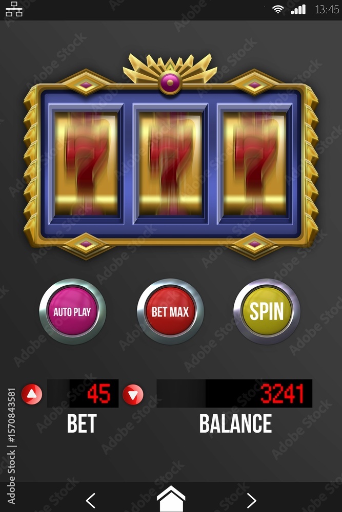 Naklejka premium Slot machine app on mobile display
