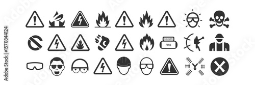 Danger Safety Sign Pictograms Hazard Warning Icons on Transparent Background