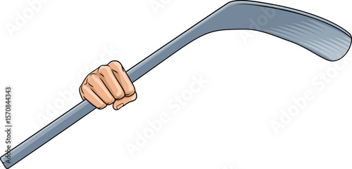 A hand holding an ice hockey stick cartoon design