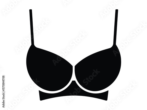 A simple black and white illustration of a bra silhouette