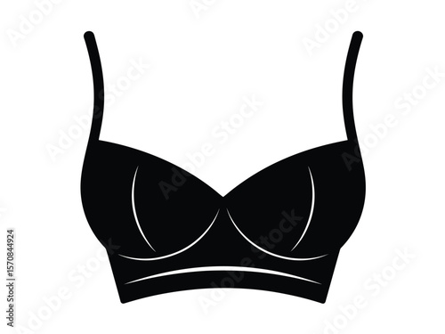 A simple black and white illustration of a bra silhouette