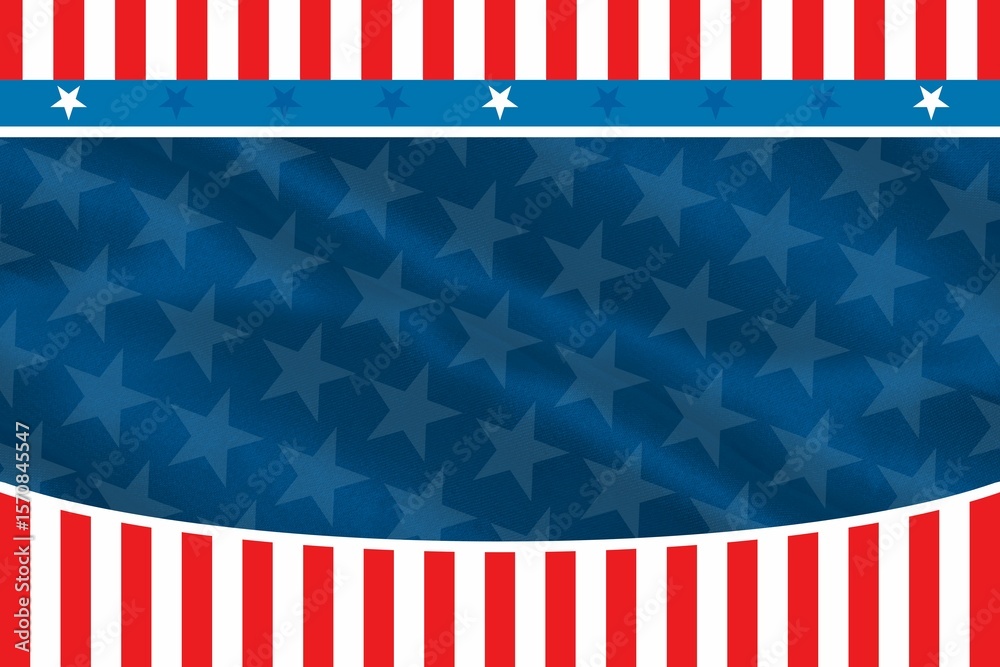 Obraz premium Flat patriotic banner is showing curved band with stars, red white stripes, transparent background