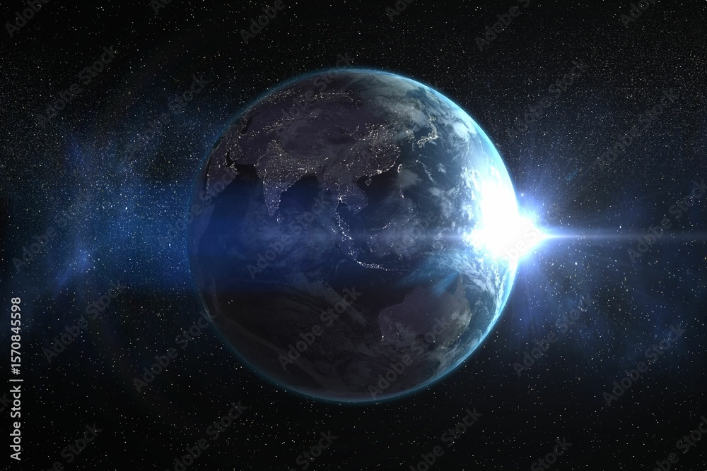 Obraz premium Space view of earth and sun