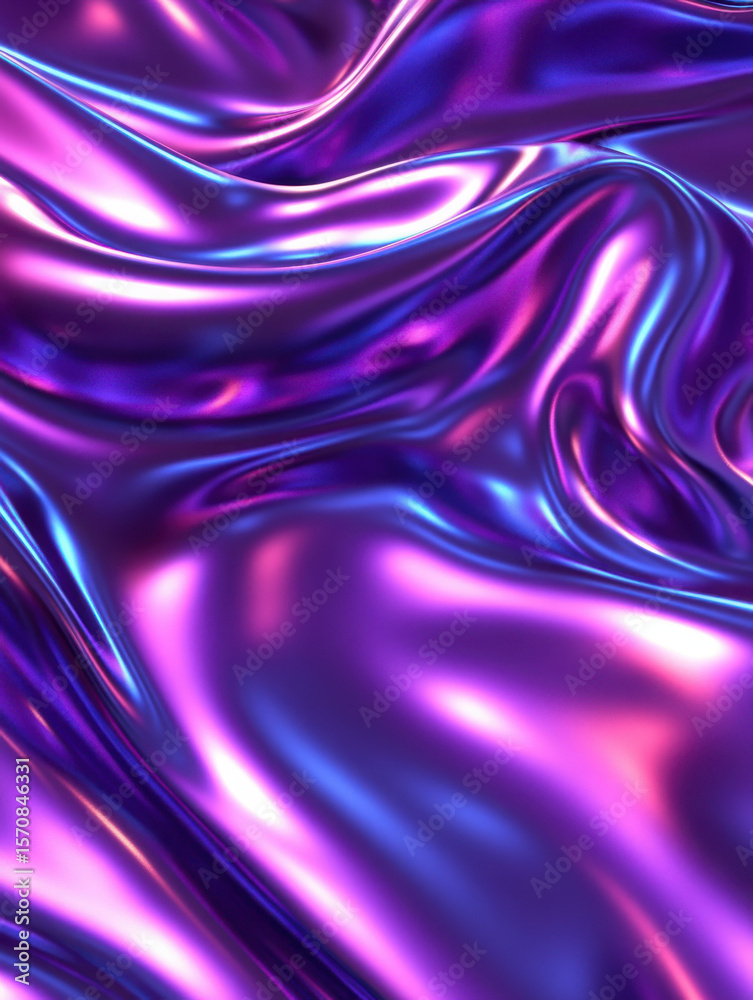 Fototapeta premium Abstract holographic fabric texture with vibrant purple and cool blue reflections. Trendy material for modern design background.