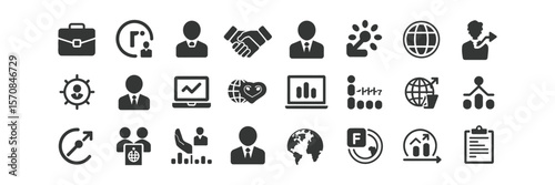 Isolated Business Icons Set on White Background Featuring Finance and Investment
