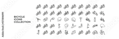 Isometric Bike Icon Set, Outline Bicycle Collection on White Background, Line Art Design