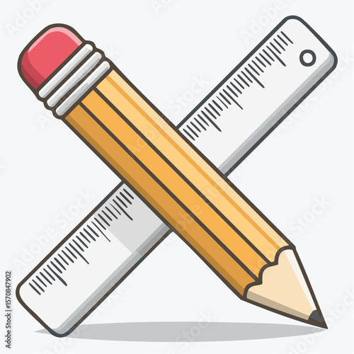 Pencil and ruler graphic, ideal for educational designs or creative back to school promotions, with clear, sharp lines.
