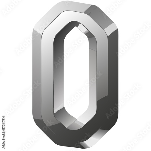 3D Metallic Chrome Number 0 Vector Isolated on White Background – Bold Industrial Design