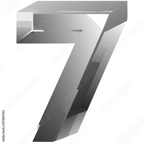 3D Metallic Chrome Number 7 Vector Isolated on White Background – Bold Industrial Design