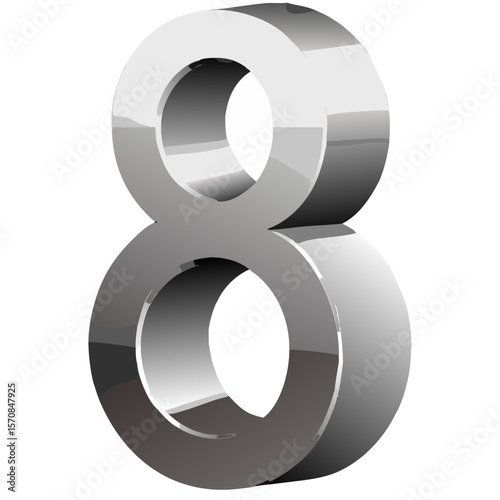 3D Metallic Chrome Number 8 Vector Isolated on White Background – Bold Industrial Design