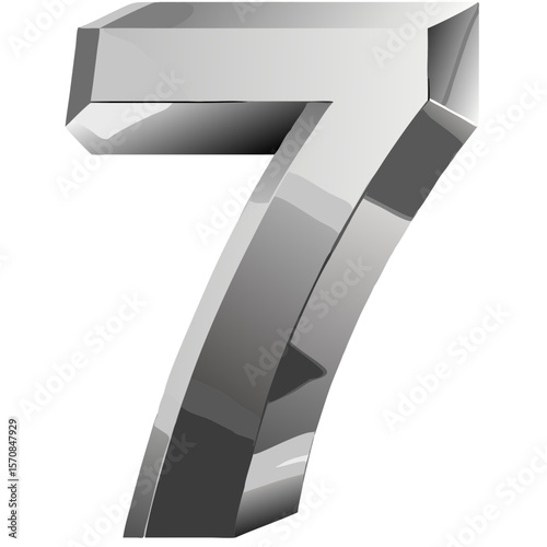 3D Metallic Chrome Number 7 Vector Isolated on White Background – Bold Industrial Design
