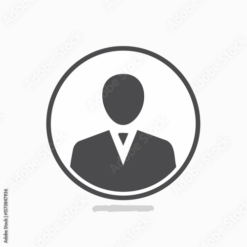 A simple profile icon of a person in a suit within a circle, great for business, user interface, or website design projects needing a placeholder.
