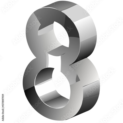 3D Metallic Chrome Number 8 Vector Isolated on White Background – Bold Industrial Design