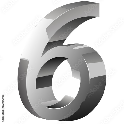 3D Metallic Chrome Number 6 Vector Isolated on White Background – Bold Industrial Design