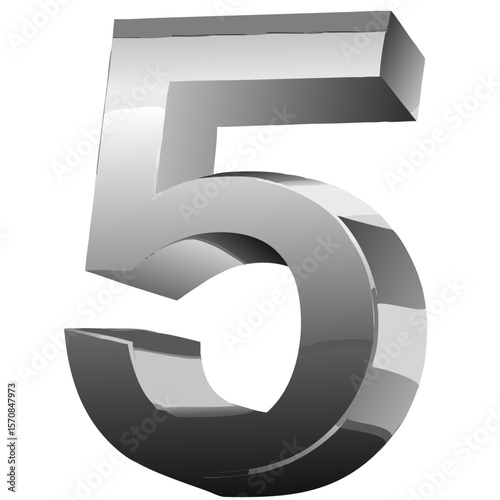 3D Metallic Chrome Number 5 Vector Isolated on White Background – Bold Industrial Design