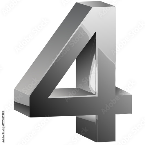 3D Metallic Chrome Number 4 Vector Isolated on White Background – Bold Industrial Design