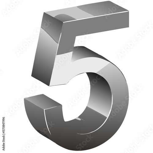 3D Metallic Chrome Number 5 Vector Isolated on White Background – Bold Industrial Design