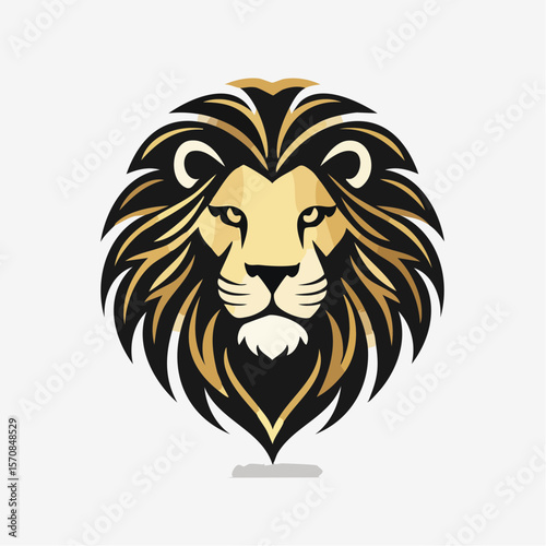 A striking lion head design with a mane depicted in stylized black and gold, radiating power and confidence for versatile branding use.