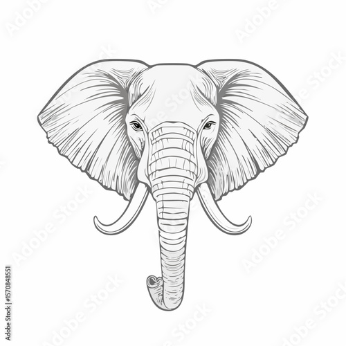 An elegant elephant head design showcases a majestic animal, perfect for safari themes and logo creation with its clean, scalable lines.