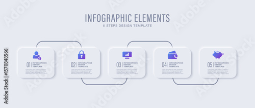 Creative concept for infographic with 5 options. Infographic template in neumorphism style